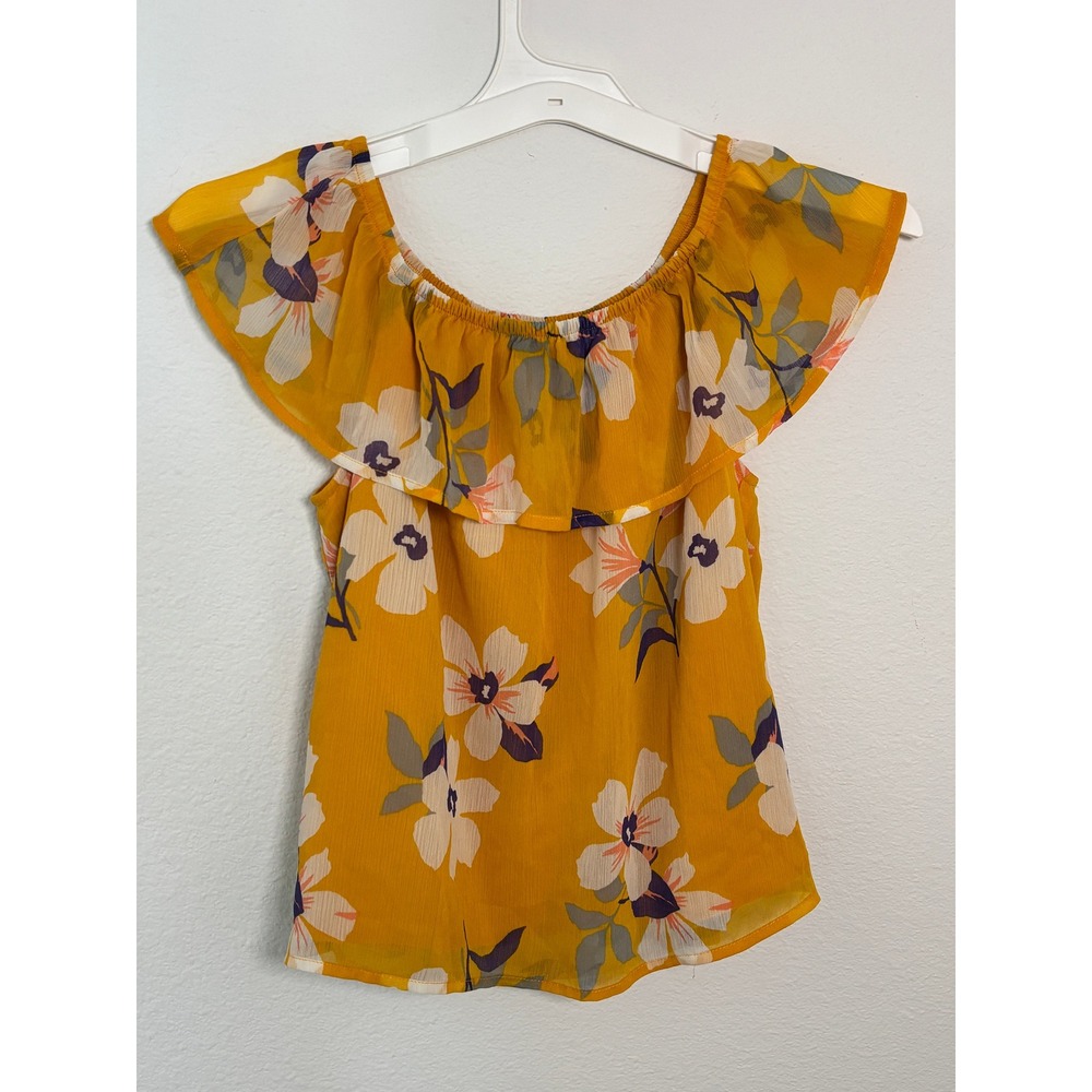 Abercrombie Kids Yellow Floral Ruffle Off The Shoulder Chiffon Top Size 13/14